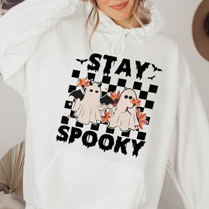 Teesdily | Cute Ghost Halloween Shirt, Stay Spooky Happy Halloween Tee Sweatshirt Hoodie Mug, Halloween Gifts, Spooky Retro Ghost Tee