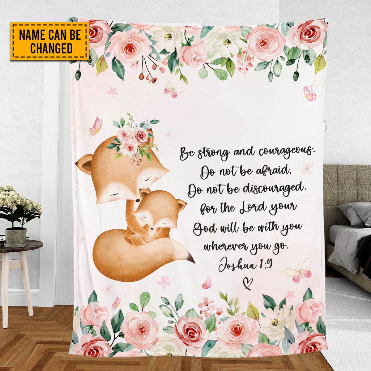 Teesdily | Fox Mom And Kid Personalized Fleece Blanket, God Verse Baby Blanket Gift, Baby Toddler Blanket, Floral Nursery Decor, Baby Shower Gifts