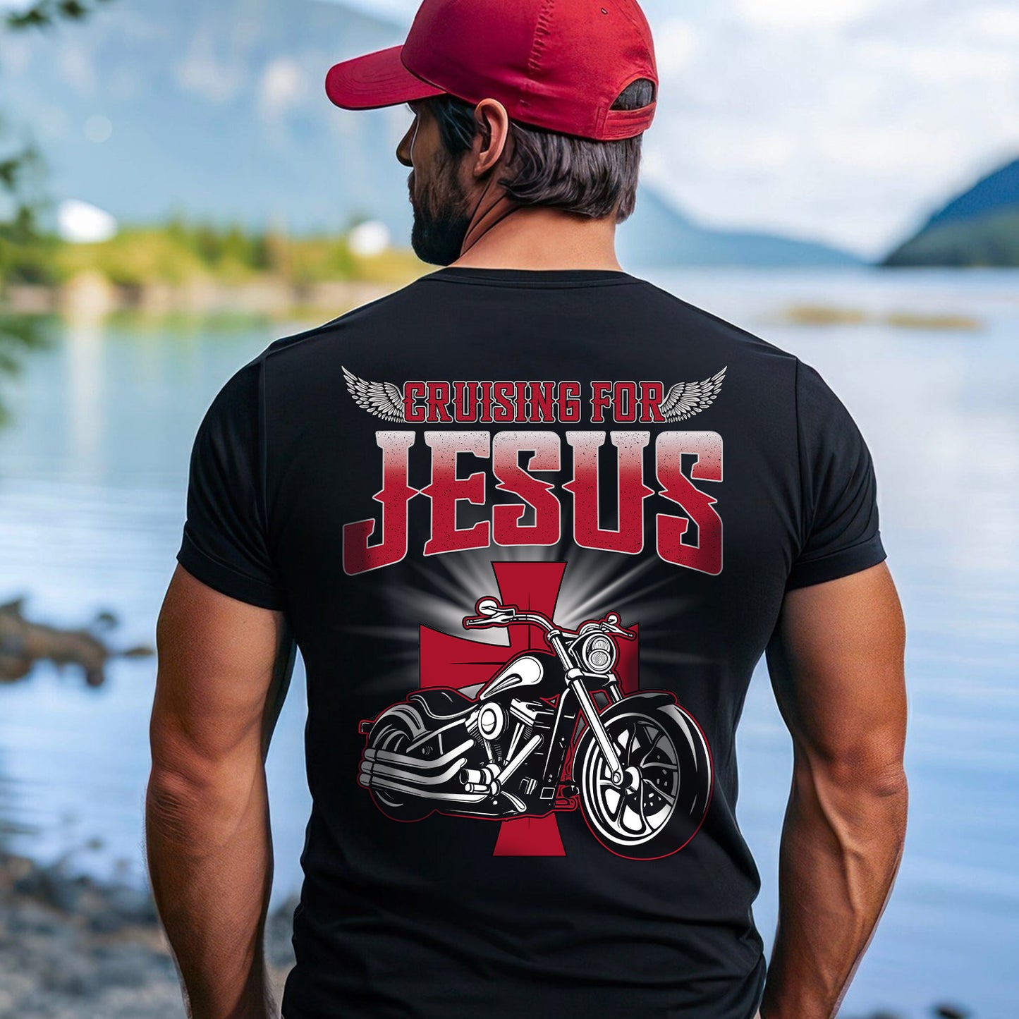 Teesdily | Christian Motorcycle Men's T-shirts, Cruising For Jesus Crew Neck Hoodie Sweatshirt, Biker Faith Mug, Speed Lover Matching Couple Outfits