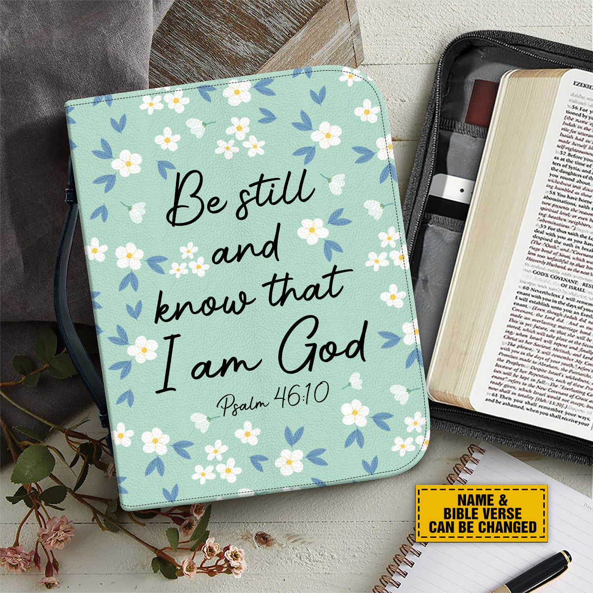 Teesdily | Wildflower Custom Bible Bag, Be Still And Know That I Am God Bible Case, Bible Covers For Girls, Women Faith Bible Cover With Handle