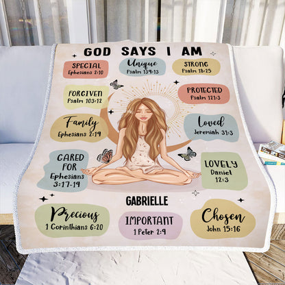 Teesdily | Yogi Yogis Personalized Blanket Yoga Girl God Says I Am Customize Blankets With Name God Inspiration Quote Positive Gift For Yoga Lovers