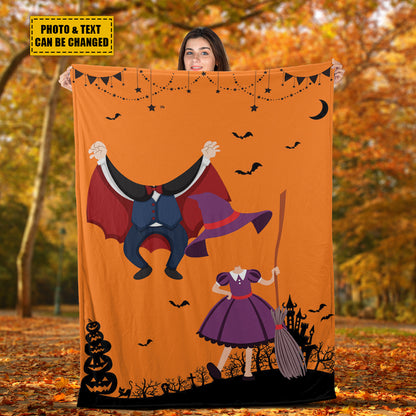 Teesdily | Kid Nursery Halloween Blanket With Face Cute Halloween Sherpa Fleece Blanket Customized Picture Halloween Gift Nursery Decoration