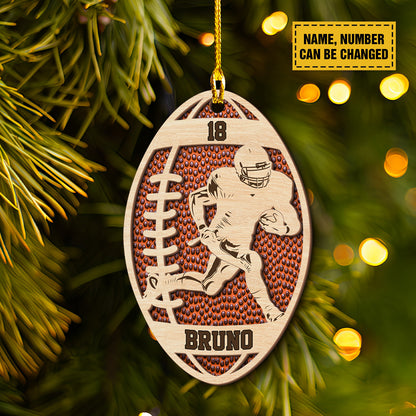 Teesdily | Personalized Football Wood Christmas Ornament, Custom Name Number Football Player, Sports Team Ornament, Christmas Gift