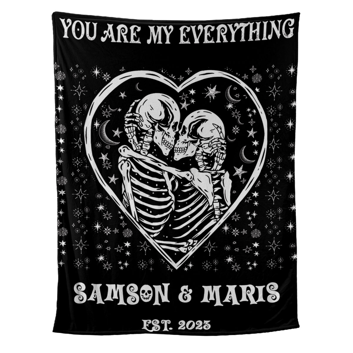 Teesdily | Personalized Skeleton Blanket Halloween Goth Wedding Fleece Blanket Funny Skeleton Couple Love Anniversary Sofa Blanket Custom Gifts