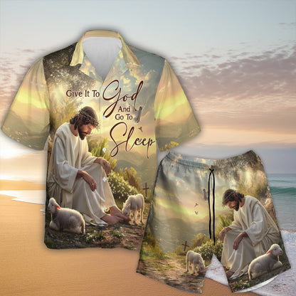 Teesdily | Jesus Cross Bird Lamb Of God Hawaiian Shirt, Give It To God And Go To Sleep Hawaii Set Outfit Summer Party Beach, Faith Religious Gifts