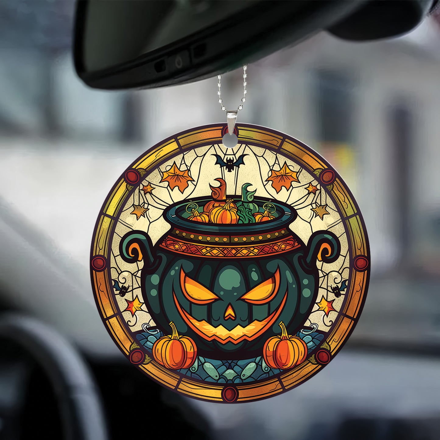 Teesdily | Halloween Witch Car Hanger Ornament, Pot Of Poison Pumpkin Car Pendant Hanging, Halloween Ornament Decor, Happy Halloween Gift