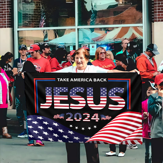 Teesdily | Jesus Take America Back 2024 Garden Flag, Christian American House Flag, Jesus Yard Banner Home Flag Outdoor Decor, Jesus Lover Gifts