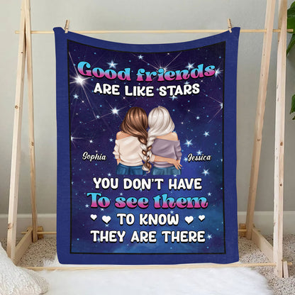 Teesdily | Personalized Bestie Fleece Blanket Good Friends Are Like Stars Throw Blanket Always Beside You Bestie Best Friend Friendship Gifts