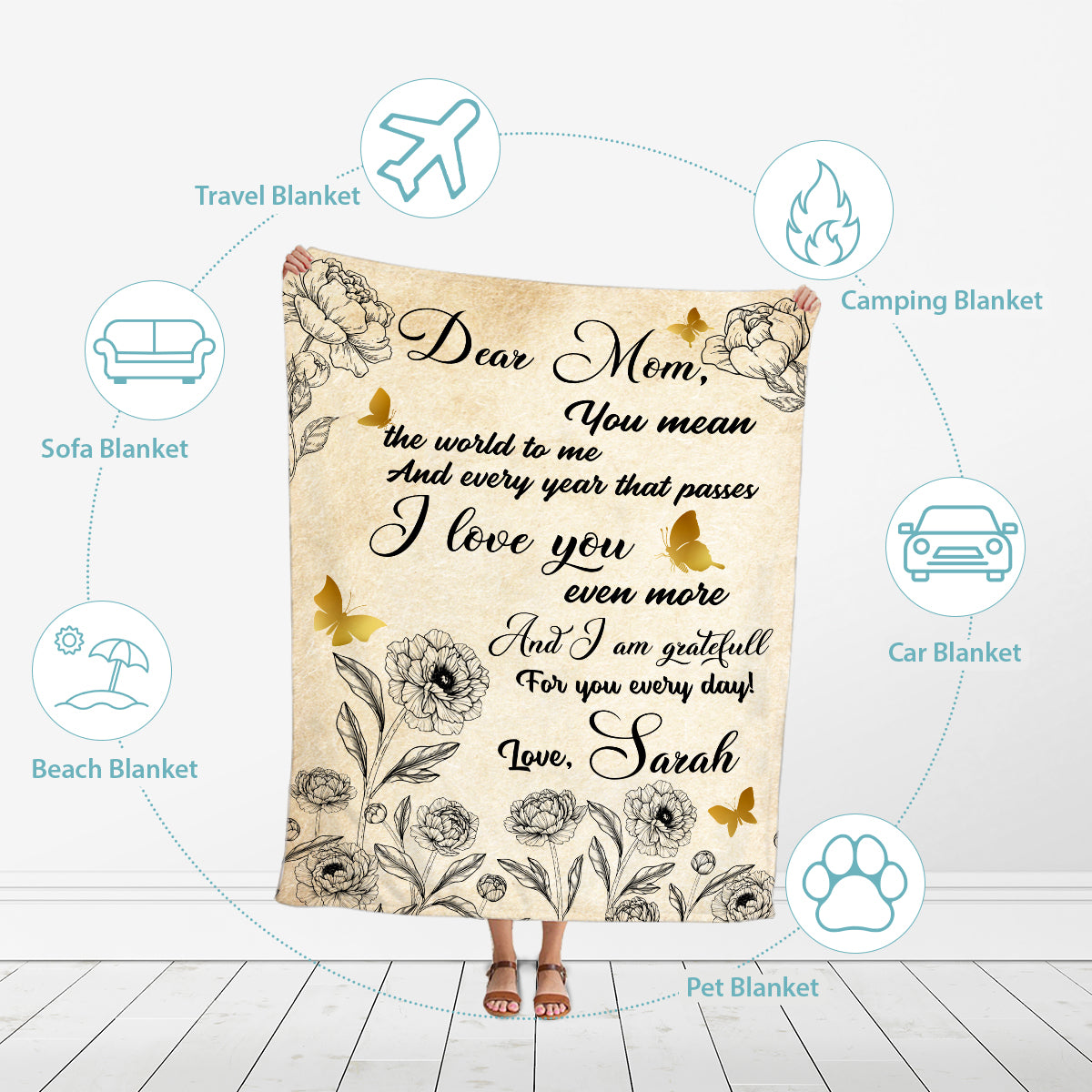 Teesdily | You Mean The World To Me Mom Blanket Mothers Day Birthday Gifts To Mom Throw Blankets For Sofa Bed Couch Living Room Best Gift For Mother