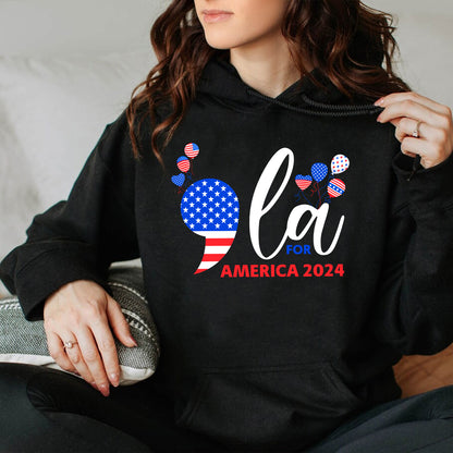 Teesdily | Comma La Shirt, Comma La For America T-shirt, 2024 American Flag Balloon Sweatshirt Hoodie Mug, Girl Power Patriot Gift