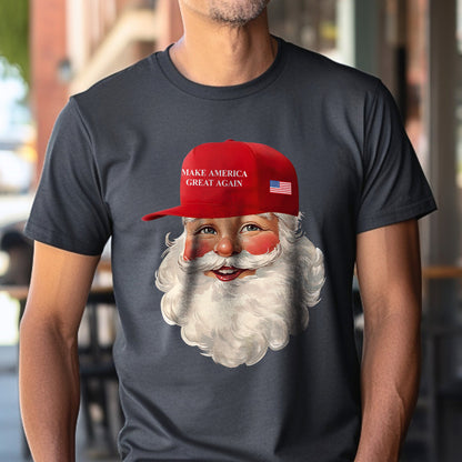 Teesdily | Santa Make Christmas Great Again Shirt, Funny Santa Christmas Sweatshirt, American Flag Santa Hoodie Mug, Xmas Gift