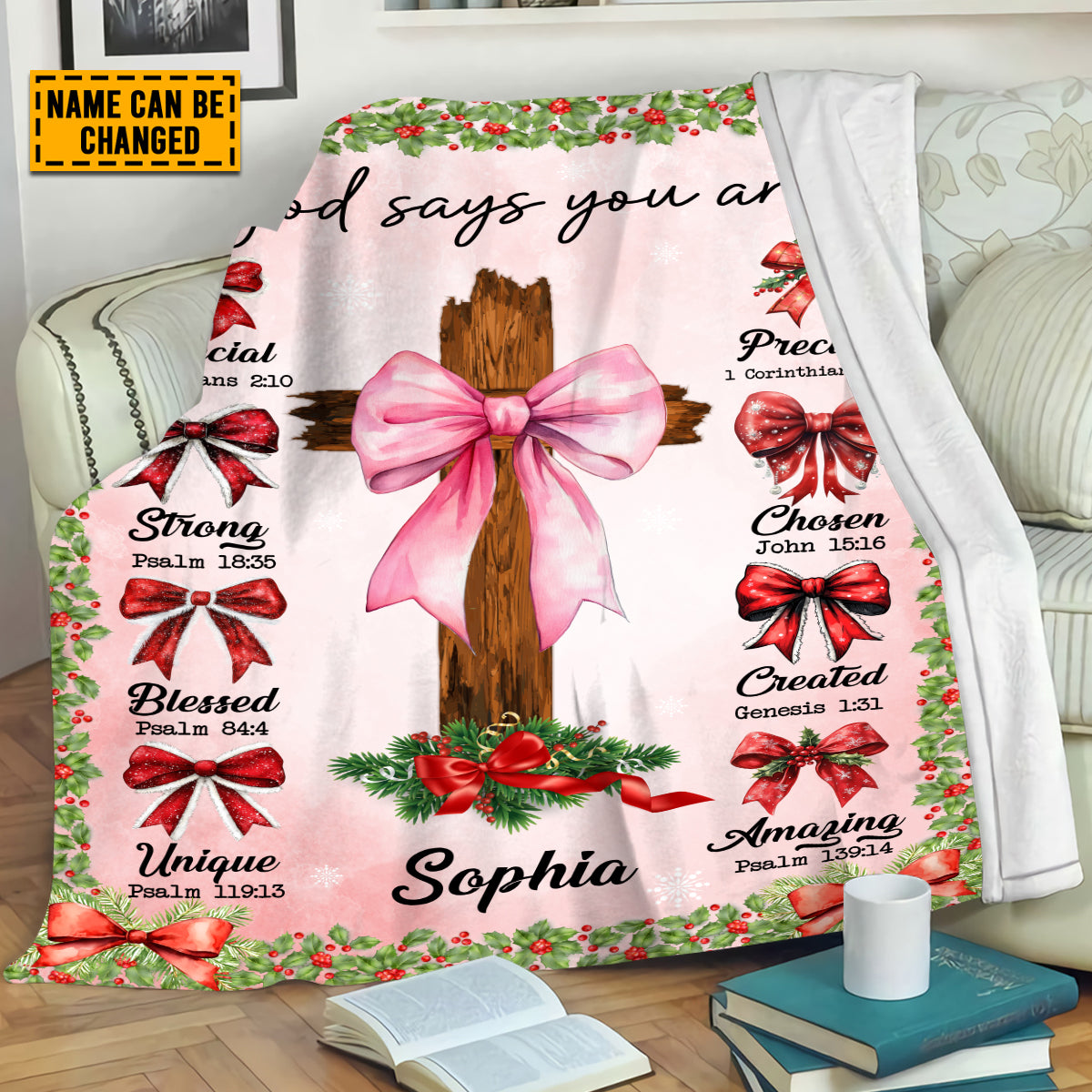 Teesdily | Custom God Says You Are Blanket, Christmas Coquette Bow Blanket Throw, Santa Bow Noel Holiday, Xmas Gift Jesus Lovers