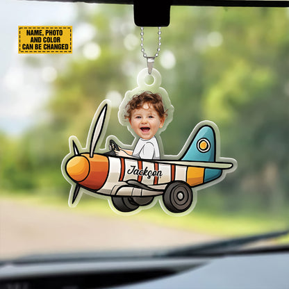 Teesdily | Personalized Kid's Face Acrylic Transportation Car Hanging, Car Air Plane Rocket Air Balloon Ornament, Custom Car Accessories, Family Gifts