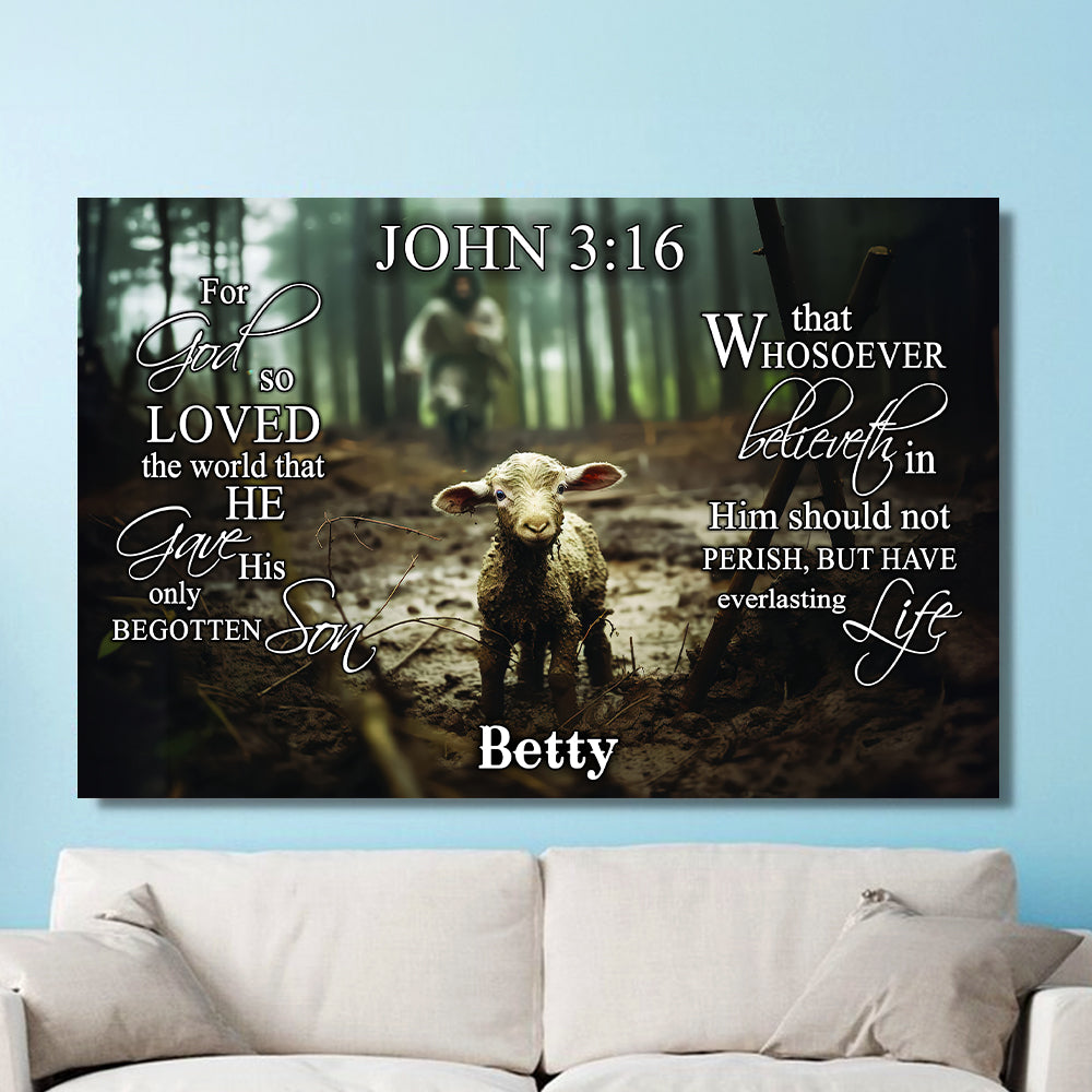 Teesdily | Customized Lion Of Judah And Lamb Of God Christian Poster, For God So Loved The World Canvas Wall Art, Jesus Lover Gift