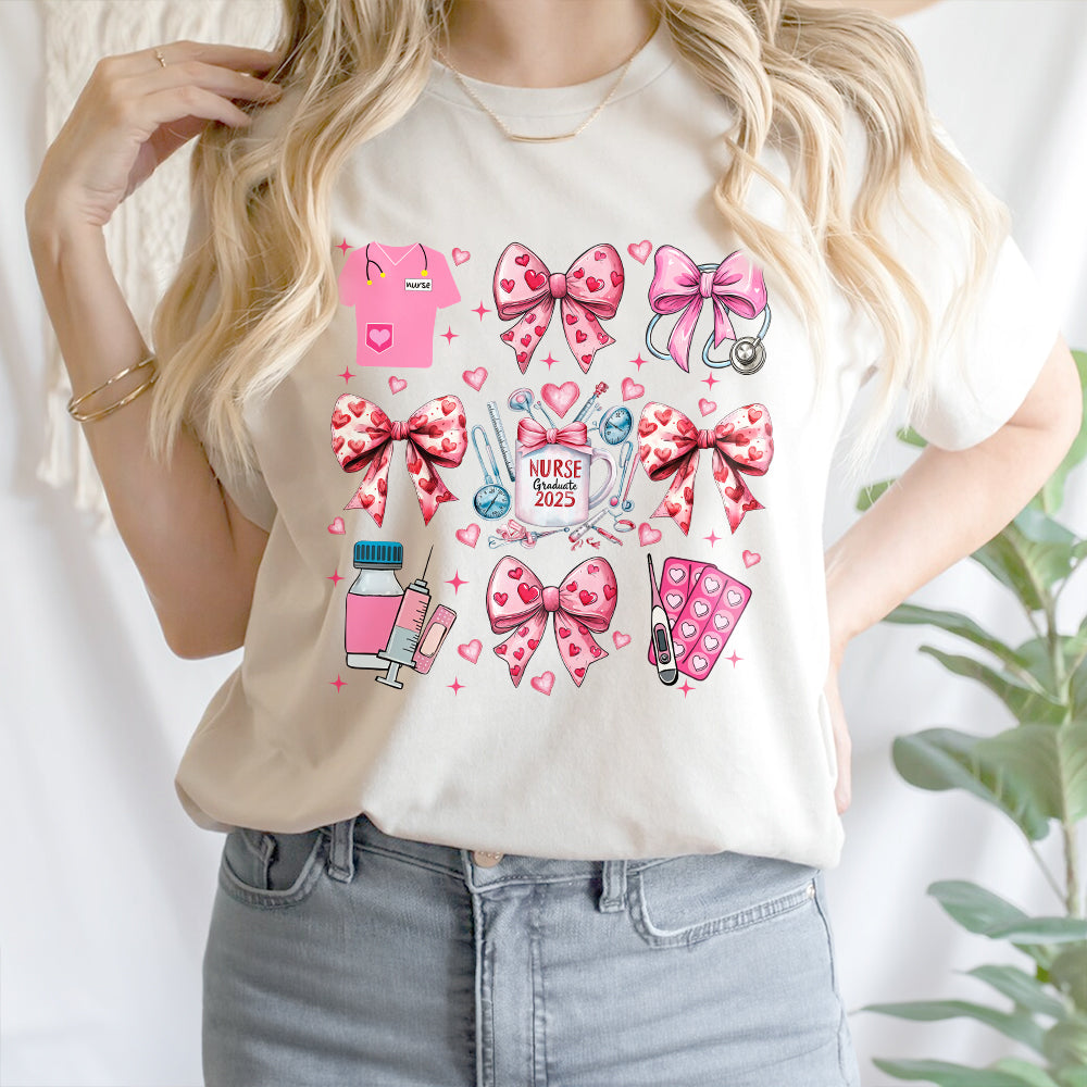 Teesdily | Pink Valentine Nurse Shirt, Valentine Nurse Coquette Bow Sweatshirt, Cupids Favorite Nurse Hoodie Mug, Valentine Gift