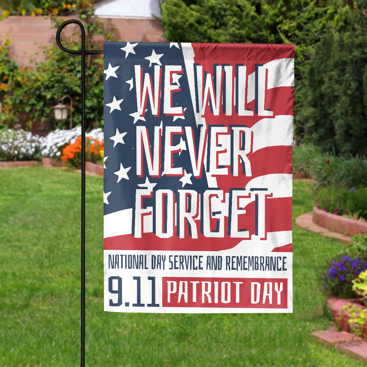 Teesdily | 911 Patriot Day House Flag, We Will Never Forget September 11 Garden Yard Flag, Patriotic Holiday Flag