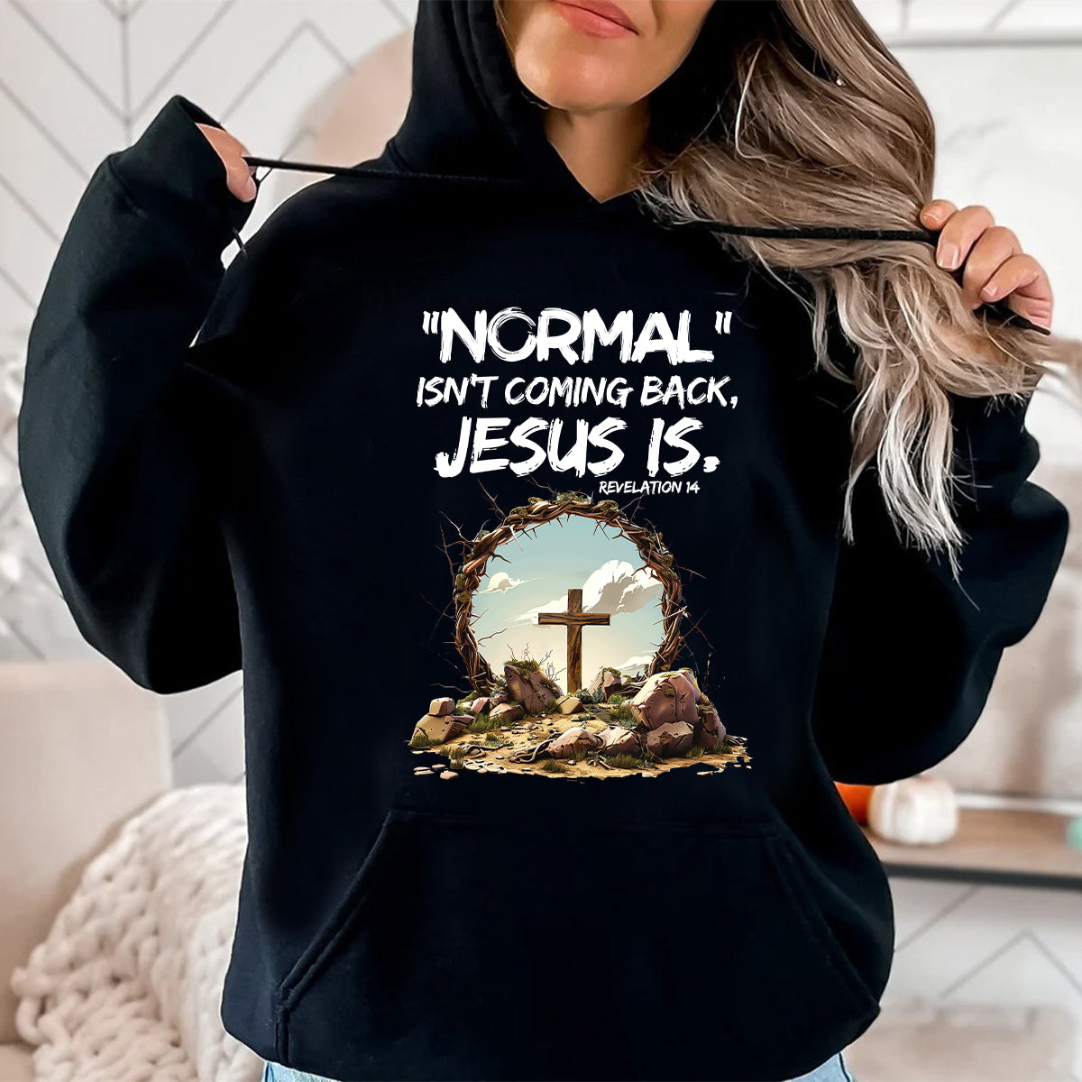 Teesdily | Jesus Cross And Crown Tee, Bible Verse Jesus Shirt, Normal Isnt Coming Back Jesus Is Sweatshirt Hoodie Mug, He Has Risen Christian Gifts