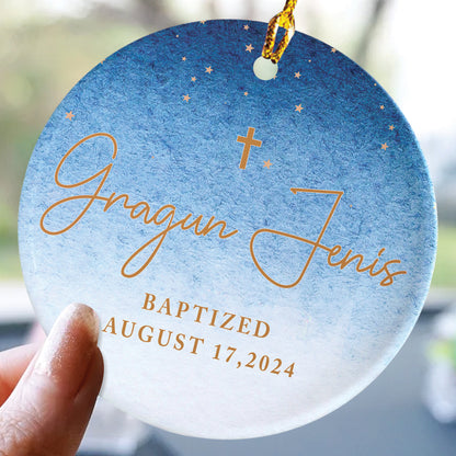 Teesdily | Customized Baptism Jesus Christmas Ornament, Baptized Boy Girl Christening Gift, Jesus Lover Baptism Gift