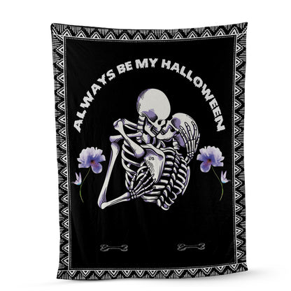 Teesdily | Skeleton Couple Custom Name Blanket Skeleton Halloween Throw Blankets Gothic Spooky Blanket Halloween Valentines Day Christmas Decor