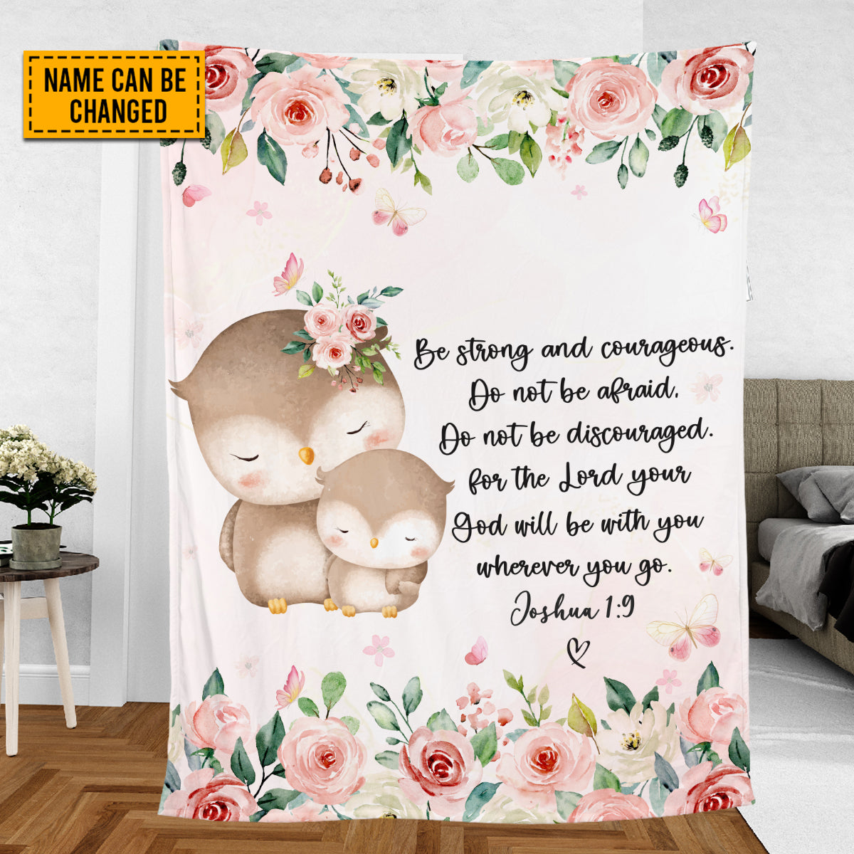 Teesdily | Owl Mom And Kid Personalized Fleece Blanket, God Verse Baby Blanket Gift, Baby Toddler Blanket, Floral Nursery Decor, Baby Shower Gifts