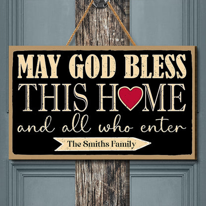 Teesdily | Personalized Jesus Wood Sign, May God Bless This Home And All Who Enter Welcome Sign, Jesus Christmas Sign