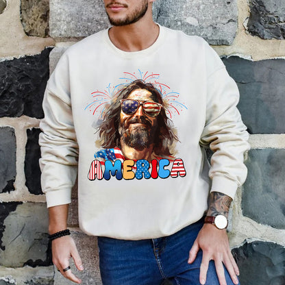 Teesdily | Cool Jesus American Flag T-shirt, Christina God American Sweatshirt, Happy Independence Day Gift, Christian Mug Cup, Father's Day Shirt