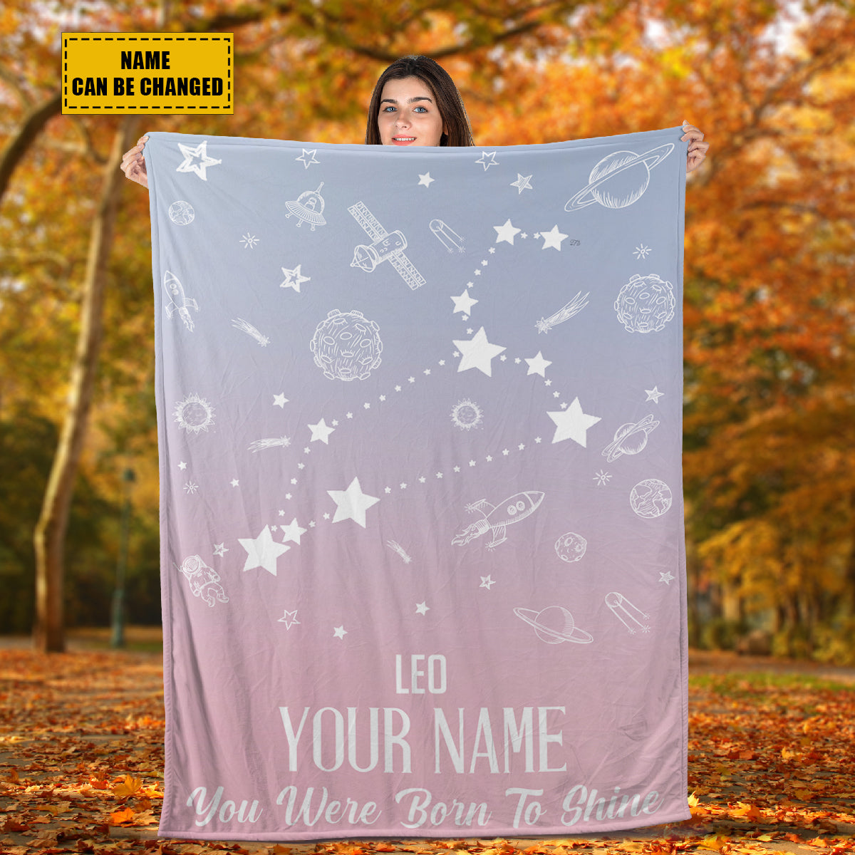 Teesdily | Lion Customized Fleece Blanket Constellation Blanket You Were Born To Shine Fleece Personalized Name Zodiac Blankets Astrology Gifts