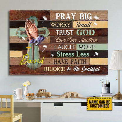 Teesdily | Customized Jesus Cross Hand Praying Poster, Pray Big Worry Small Trust God Christian Canvas, Christian Decor, Religious Poster Canvas