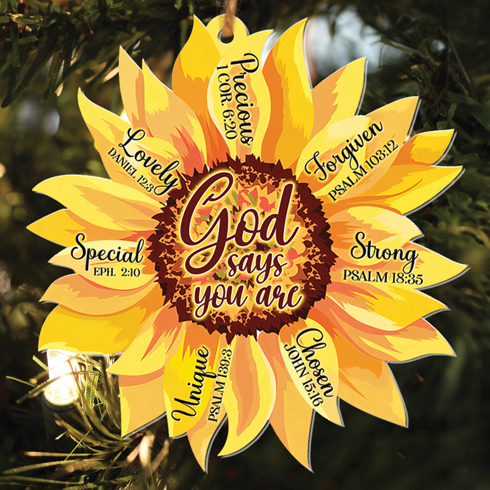 Teesdily | Sunflower Jesus Ornament, God Says You Are Acrylic Car Hanging Ornaments, Jesus Lovers Gifts, Christmas Gifts Ornament