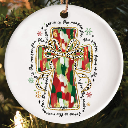 Teesdily | Jesus Christmas Ceramic Ornament, Jesus Is The Reason For The Season Acrylic Ornament, Jesus Christmas Ornament Gift