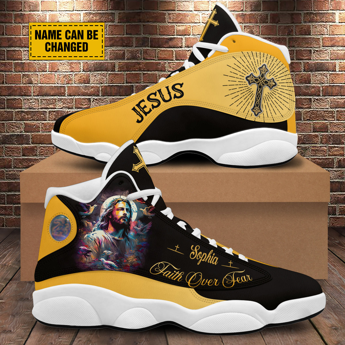 Teesdily | Customized Jesus Portrait Colorful Running Shoes Walk By Faith Jesus Sport Shoes Personalized Gift For God Believer Christian