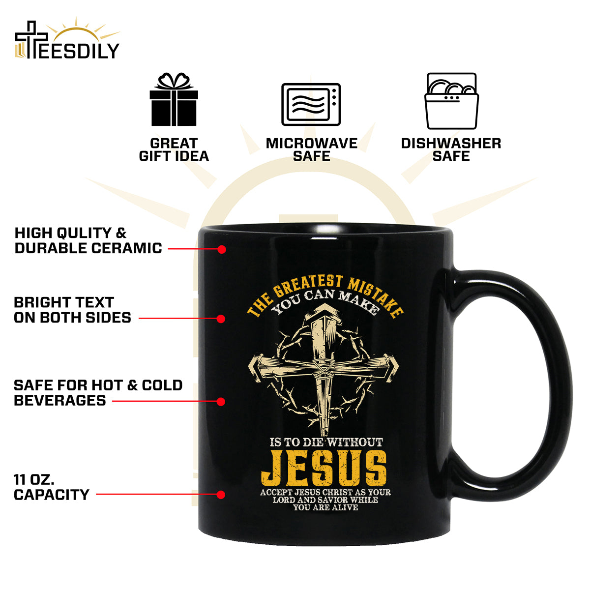 Teesdily | Jesus Cross Crown Shirt, The Greatest Mistake You Can Make Is To Die Without Jesus Tee, Christian Gifts Unisex Tshirt Hoodie Sweatshirt Mug