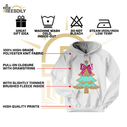 Teesdily | Christmas Tree Bow Shirt, Christmas Coquette Bow Glitter Leopard Sweatshirt, Christmas Hoodie Mug For Women