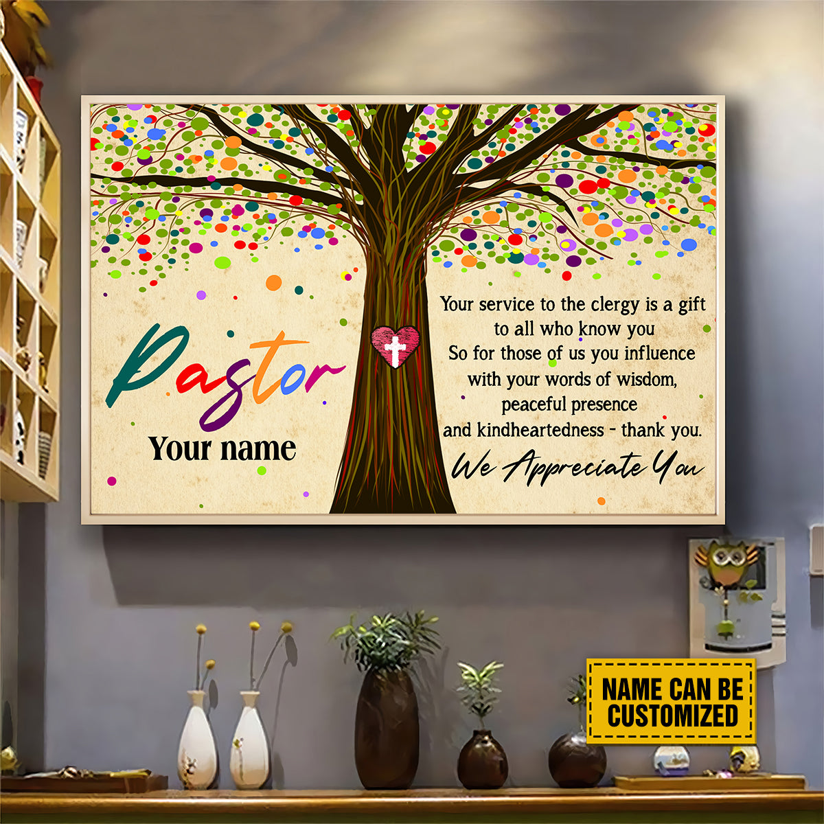 Teesdily | Pastor Customized Poster Canvas, Pastor Tree Life Print, Pastor Appreciation Wall Decor, Christian Home Decor Poster Canvas