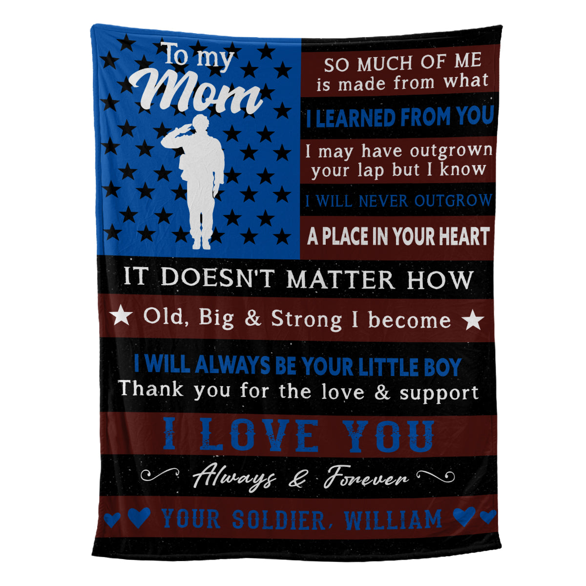 Teesdily | Personalized To My Mom Fleece Blanket Your Soldier Throw Blanket Best Mother'S Day Cozy Blanket Mom Birthday Gifts Mommy Bedroom Decor