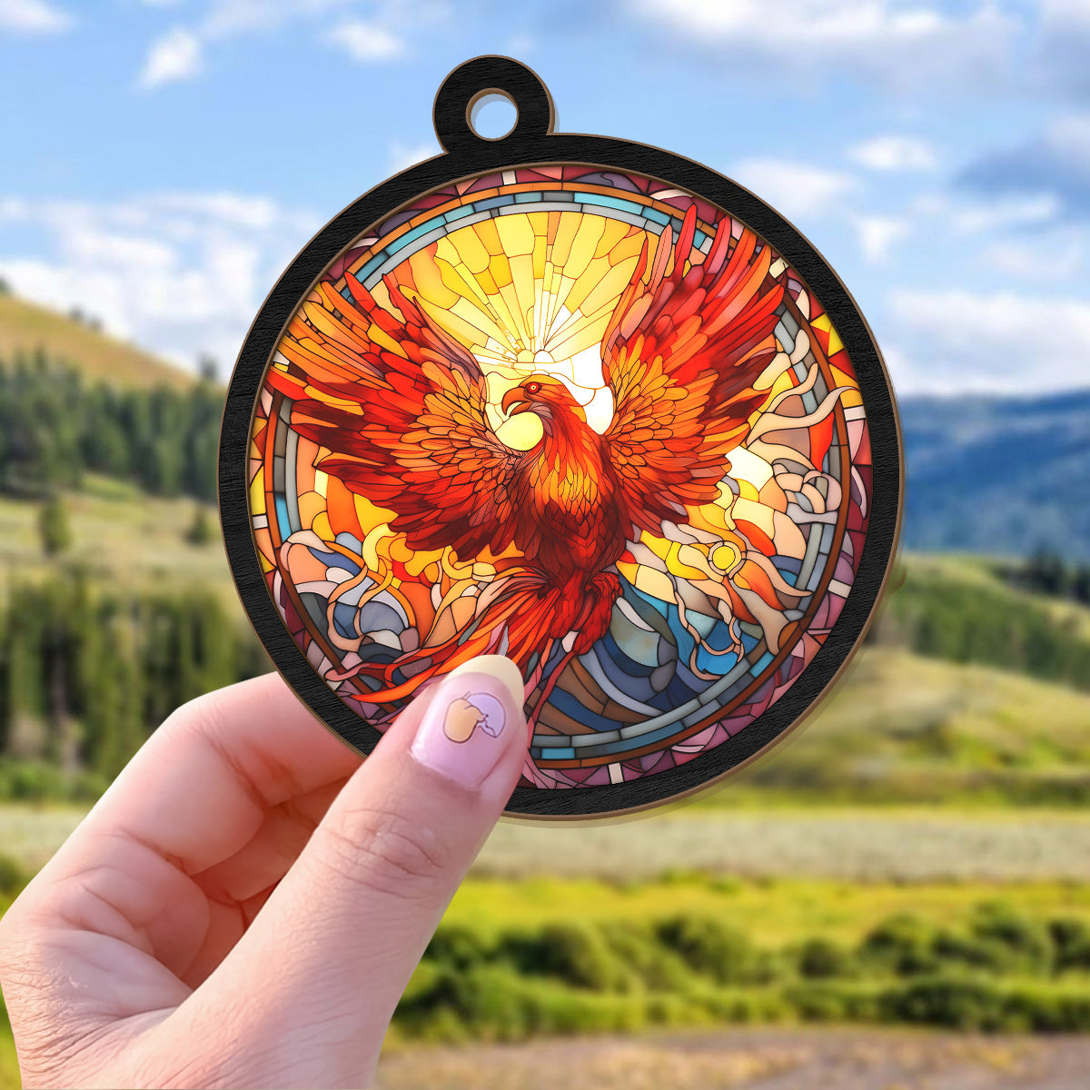 Teesdily | Fire Rooster In Stained Glass Suncatcher Window Hangings, Rooster Lovers, Christmas Tree Decoration, Holiday Gift, Xmas Gift