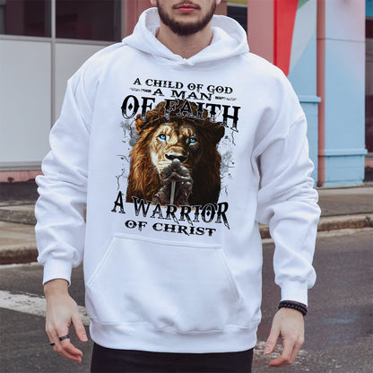 Teesdily | Jesus Warrior Knight Lion Shirt, A Warrior Of Christ Sweatshirt, A Child Of God Hoodie Mug, Man Of Faith Religious Tee