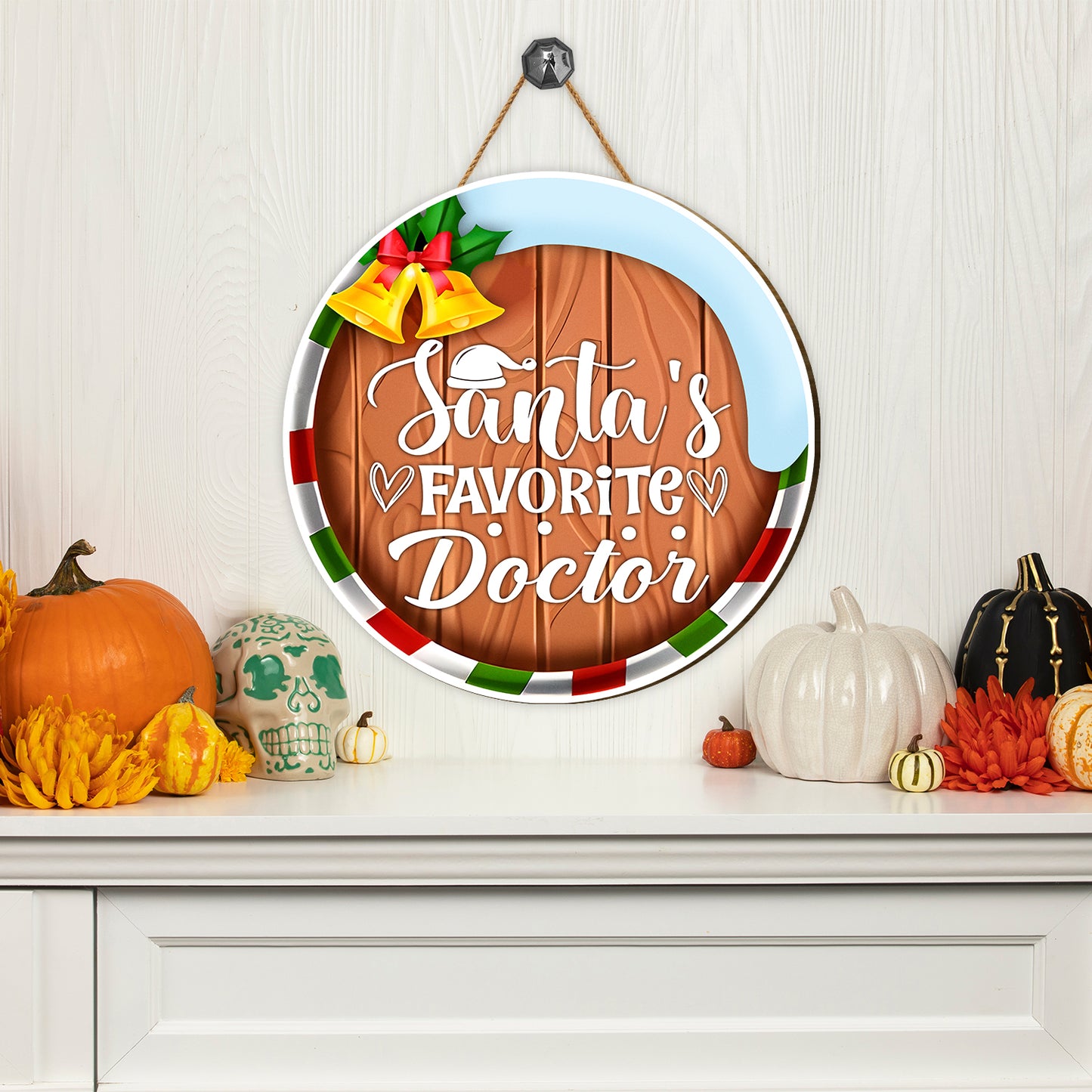 Teesdily | Doctor Christmas Round Wood Sign, Santa's Favorite Doctor Christmas Wooden Sign, Welcome Sign Wall Hanging Porch, Doctor Xmas Home Decor