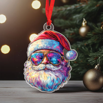 Teesdily | Christmas Santa Claus Ornament, Funny Santa 2D Acrylic Ornaments Hanging Decor Christmas Tree, Family Christmas Gift