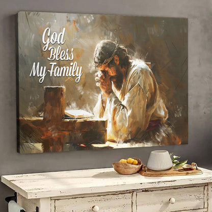 Teesdily | Jesus Cross Poster, God Bless My Family Poster, He Is Risen Canvas, Christian Gift, Gift For Jesus Lovers, Religious Poster Canvas