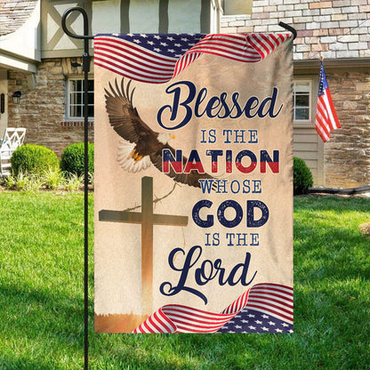 Teesdily | God Cross Eagle American Flag, Blessed Is The Nation House Flag, Independence Day Home Decor, Christian Garden Flag, God Lover Gifts