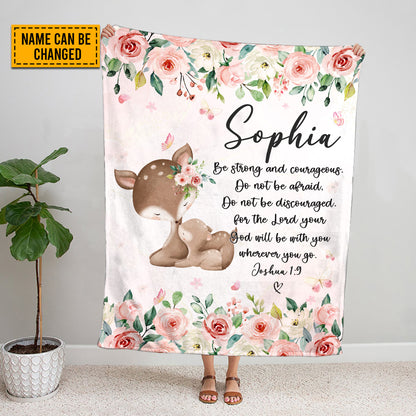 Teesdily | Deer Mom And Kid Personalized Fleece Blanket, God Verse Baby Blanket Gift, Baby Toddler Blanket, Floral Nursery Decor, Baby Shower Gifts