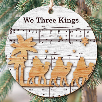 Teesdily | Jesus Nativity Scene Ornament, Music Sheet Nativity Christmas Ornament, Christ Birth 2 Layered Wood Ornament Xmas Gift