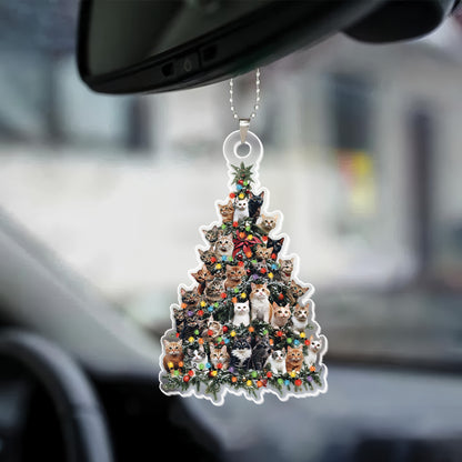 Teesdily | Cat Christmas Tree Ornament, Hanging Christmas Cats Decorations, Cat Christmas Ornament Car Hanger Rear View, Cat Lover Gifts