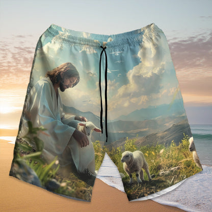 Teesdily | Jesus With Lambs Hawaiian Shirt, Give It To God And Go To Sleep Hawaii Set, Christian Art Bird Hawaii Outfit Summer, Beach Aloha Gift Men