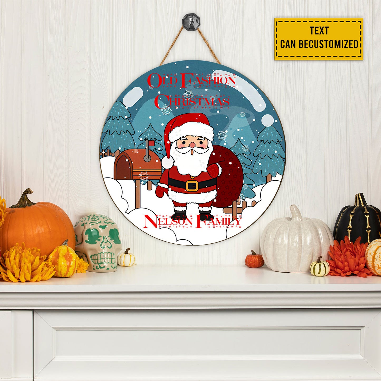 Teesdily | Customized Santa Claus Christmas Wood Sign Xmas Snowy Winter Front Door Sign Old Fashion Christmas Wood Sign Christmas House Warming Gifts