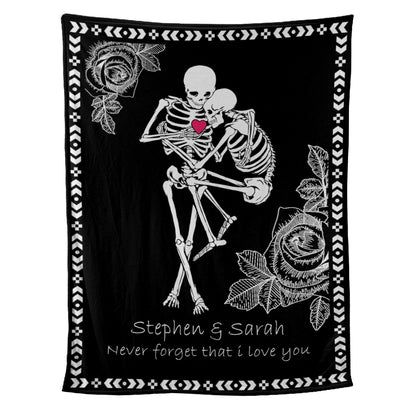 Teesdily | Skeleton Couple Rose Fleece Blanket Day Of The Dead Sherpa Blanket Never Forget That I Love You Throw Blanket Halloween Gifts Goth Style