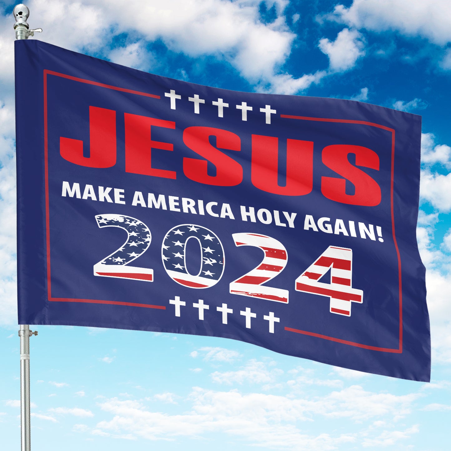 Teesdily | Jesus Make America Holy Again Garden Flag, Jesus Christ 2024 House Flag, Christian Outdoor Garden Decor, Patriot Gift For God Believers