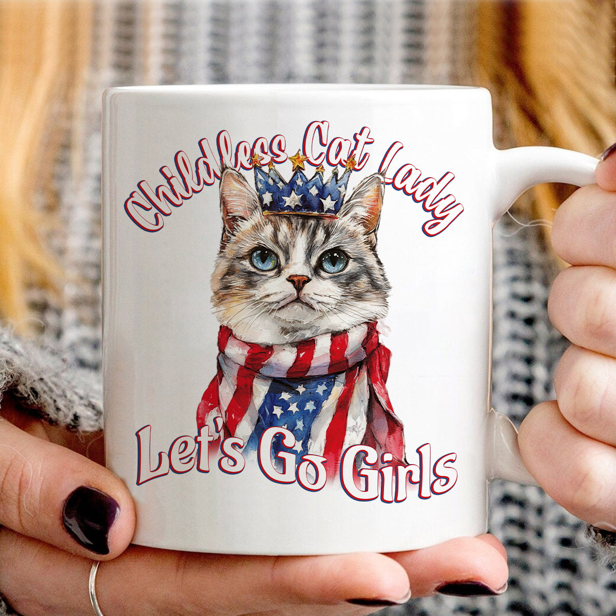 Teesdily | Childless Cat Lady Shirts, Queen Cat American Flag Sweatshirt, Comma La Hoodie, Ka-meow-la T-shirt, Let's Go Girls Cat Mom