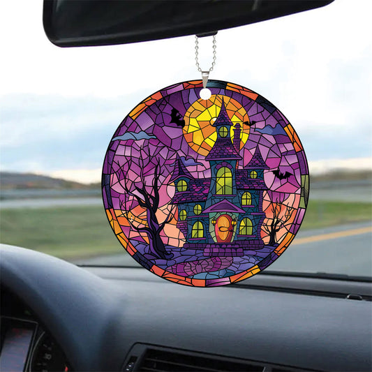 Teesdily | Haunted House Halloween Ornament, Haunted House Ornament Car Hanging, Seasonal Fall Home Decor, Car Rear View Mirror Halloween Gift